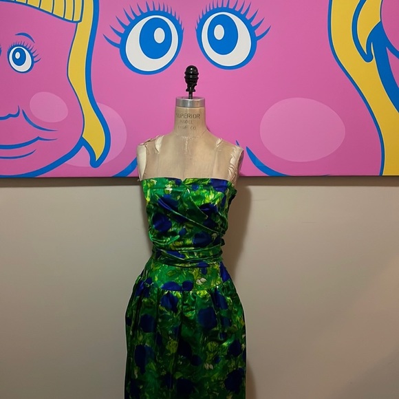 Vintage Green Blue 1960s Part Dress Strapless - Picture 1 of 12